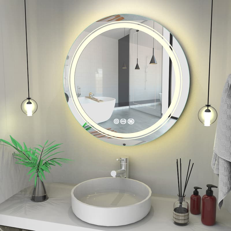24" LED Mirror Bathroom Wall Mounted Vanity Dimmable Anti-Fog Round - 24x24 inch