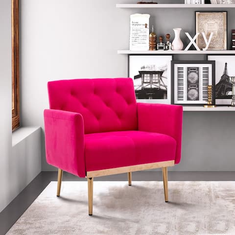 Velvet Upholstered Tufted Arm Chair, Rose Golden Iron Feet Sofa