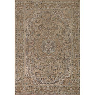 Geometric Tabriz Persian Vintage Rug Hand-Knotted Wool Carpet - 6'9"x 9'8"