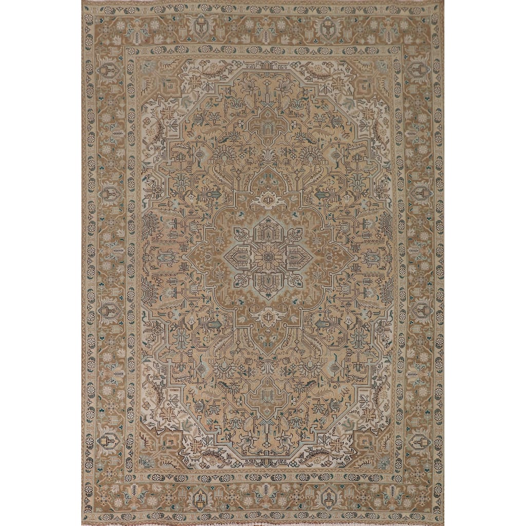 Geometric Tabriz Persian Vintage Rug Hand-Knotted Wool Carpet - 6'9"x 9'8"