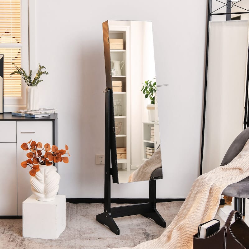 Full Length Mirror Jewelry Organizer with Adjustable LED Lighting - 16" x 14.5" x 61.5" (L x W x H)