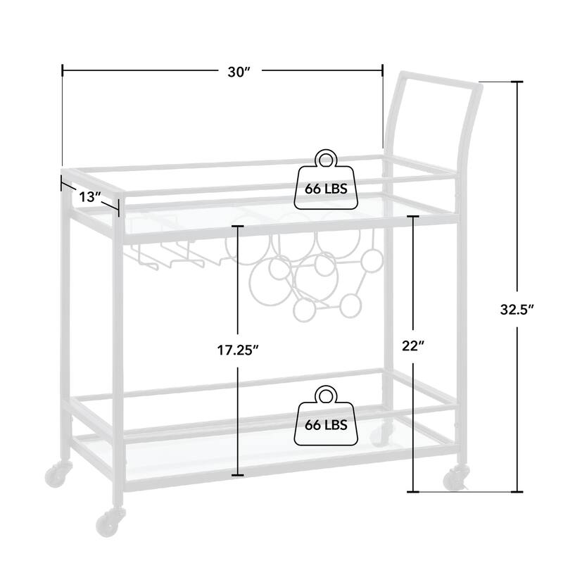 FirsTime & Co. Francesca Bar Cart, Metal Frame, Wood/Glass Top