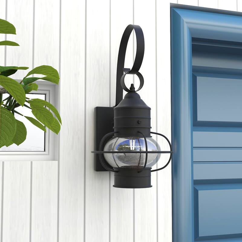 14-in H Outside Porch Light in Matte Black Finish with Clear Seeded Glass
