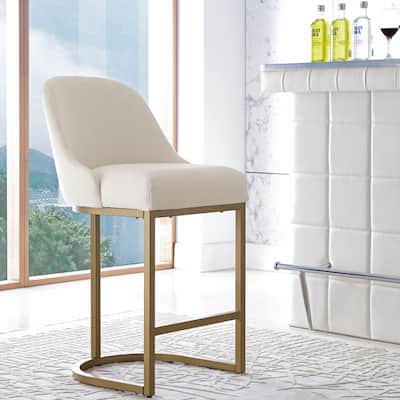 Leick Home Upholstered Barrelback Counter Stool with Metal Base