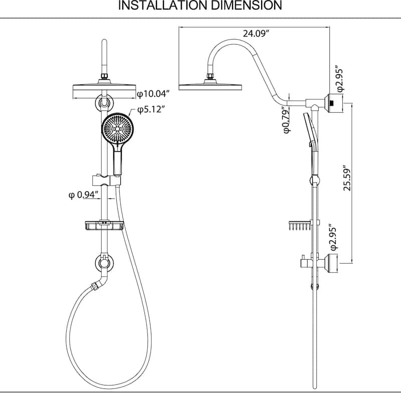 Wall-mounted complete shower system with soap dish (not including the rough-in valve)