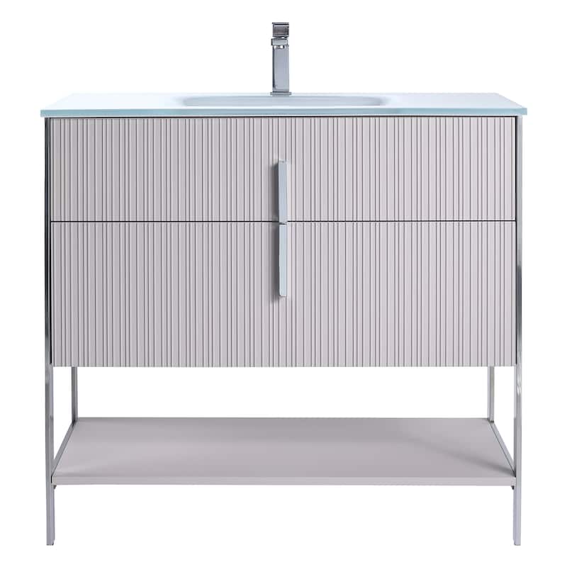 Fine Fixtures Serenity Modern Bathroom Vanity with White Glass Top