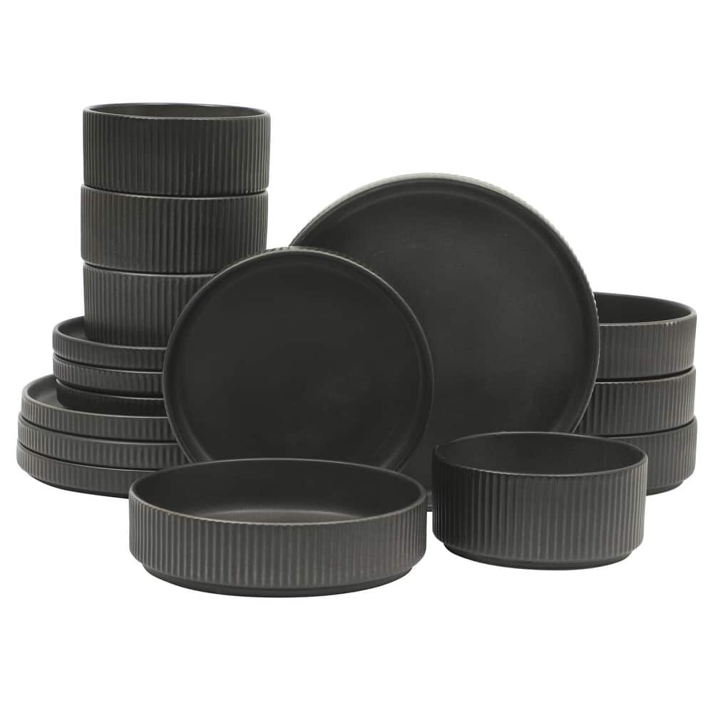Gibson Elite Deerfield 16-Piece Stoneware Dinnerware Set - Stackable Plates and Bowls, Reactive Glaze Finish, Service for 4
