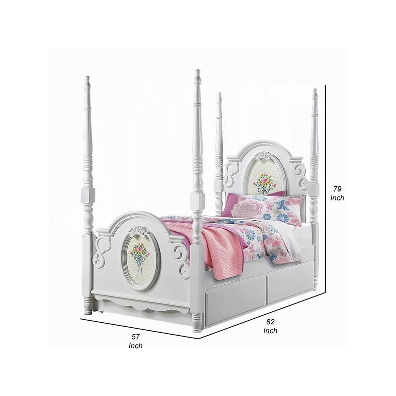Auri Full Size 4 Poster Princess Bed, Classic Arch Headboard, White