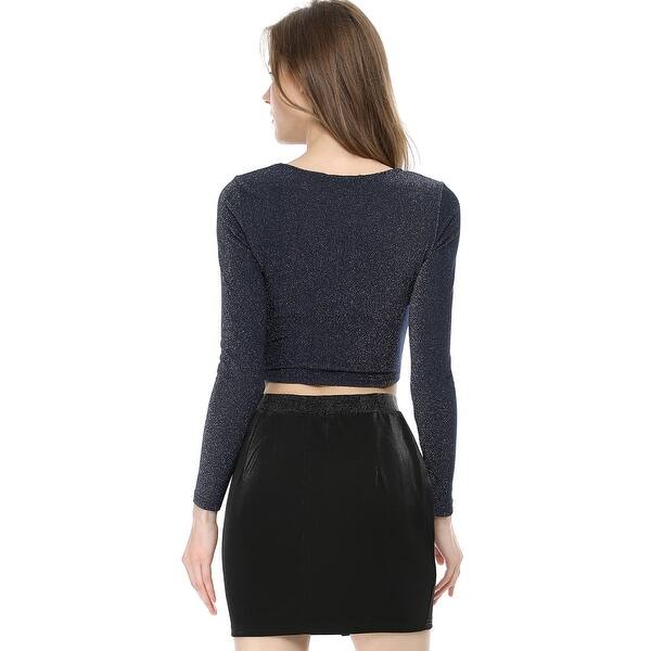 Shop Women S Long Sleeve Crew Neck Cut Out Glitter Cross Crop Tops