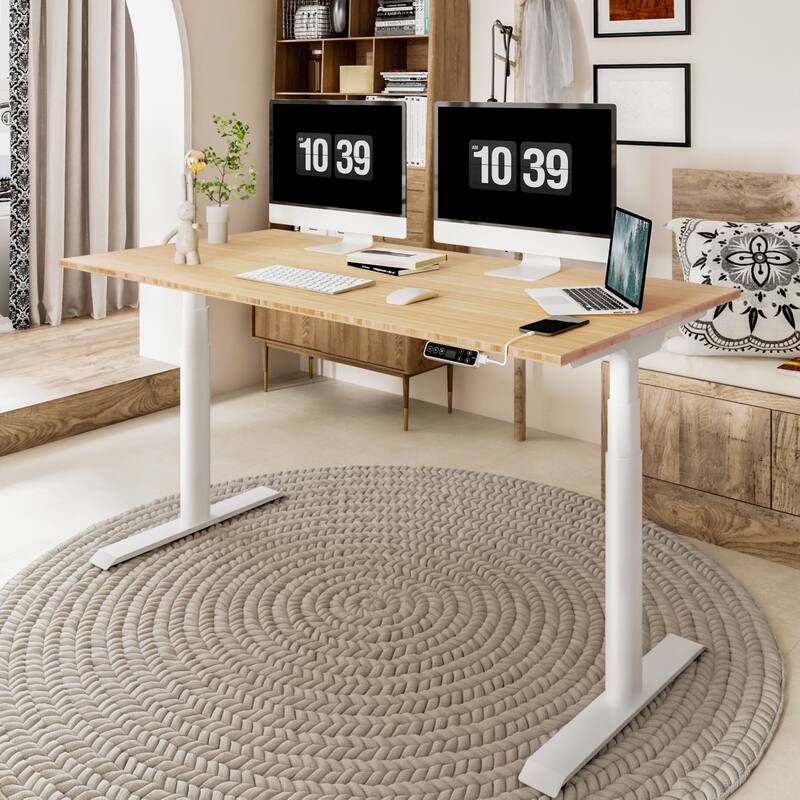 FLEXISPOT Electric Height Adjustable Standing Desk 3-Stage Dual Motor With Curved Bamboo Desktop