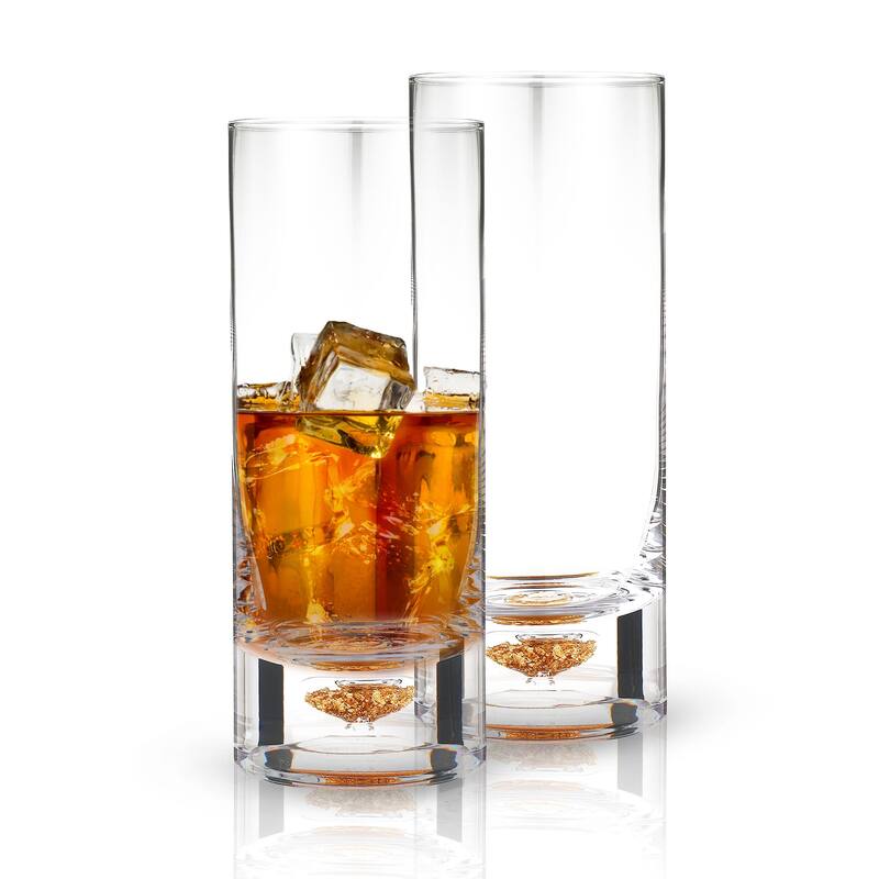 Berkware Lowball Whiskey Glasses with Unique Embedded Gold Flake Design - Set of 2