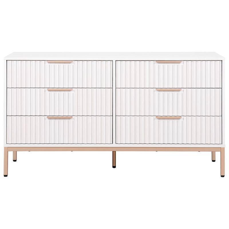 SAFAVIEH Home Lylia 6-Drawer Dresser - Bleached White/Gold