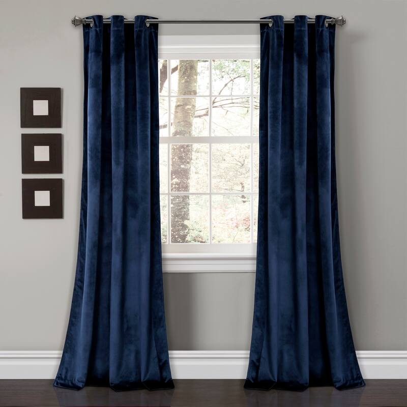 Porch & Den Lapeyrous Velvet Solid Room Darkening Window Curtain Panel Set - 38"W x 95"L - Navy