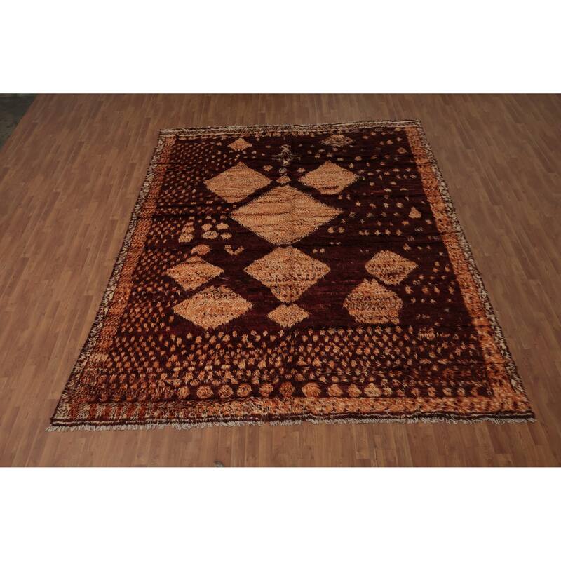 Hand Knotted Oriental 100% Wool Carpet Modern Tribal Red Moroccan Area Rug - 12' 7'' X 9' 7''