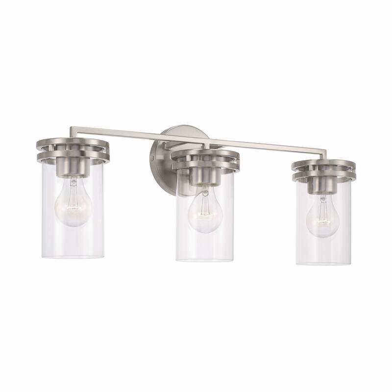 Fuller 3-light Bath/ Vanity Fixture w/ Clear Glass - Brushed Nickel