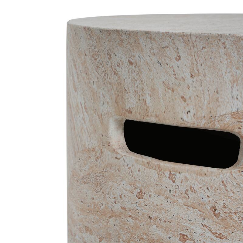 Outdoor Indoor Lightweight Concrete Side Table With Side Handles, Travertine Finish - 20.41