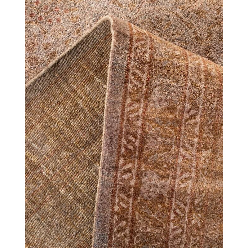 Overton Handknotted Wool Vintage Inspired Contemporary Overdyed Beige Area Rug - 15' 8" x 9' 3"