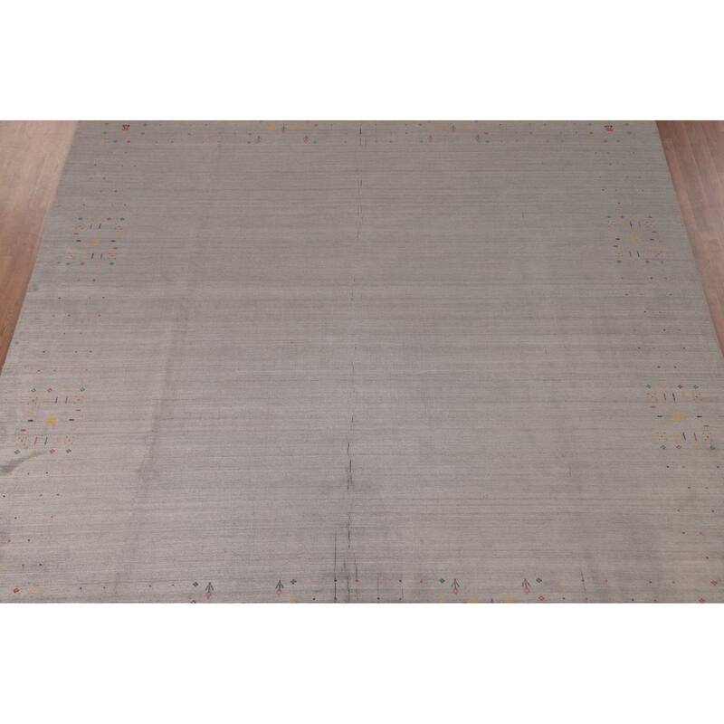 Gabbeh Oriental Area Rug Handmade Beige / Ivory Silk Carpet - 7'7"x 9'9"