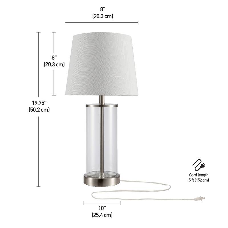 Maya 20 in. Fillable Clear Glass Table Lamp with White Linen Shade