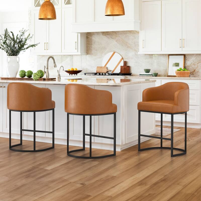 26 in. Bar Stools Upholstered Counter Stools Modern Low Back Metal Kitchen Island Stools - 22.7" W x 21" D x 35.2" H