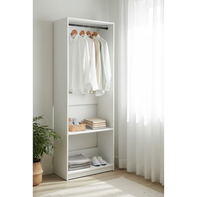 Prosper 32" White Wood Walk-in Closet with Two Rods - 31.4"W x 15.7"D x 83" H