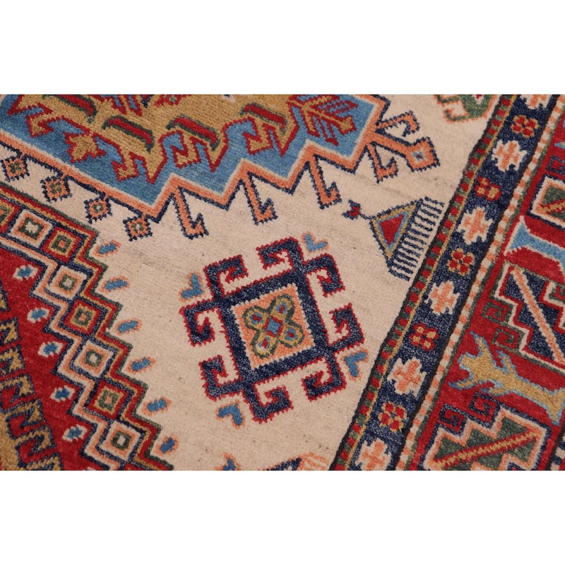 Tribal Kazak Emilia Beige/Red Wool Rug - 4'1'' x 6'4''