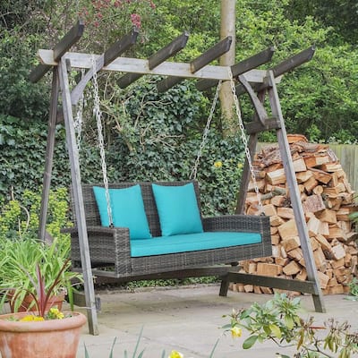 2 Person Wicker Hanging Porch Swing Outdoor Rattan Swing with Cushions