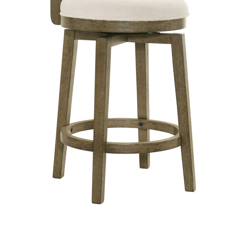 Winsley Coastal Modern Swivel Wood Counter Height Kitchen Bar Stool with White Boucle Fabric Upholstered Seat