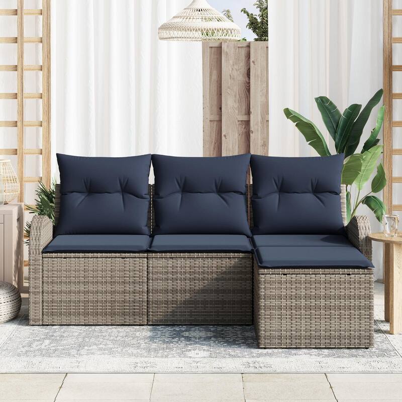 vidaXL 4 Garden Sofa Set with Cushions Black/Brown/Grey Poly Rattan - 70.5 x 24.4 x 27.2