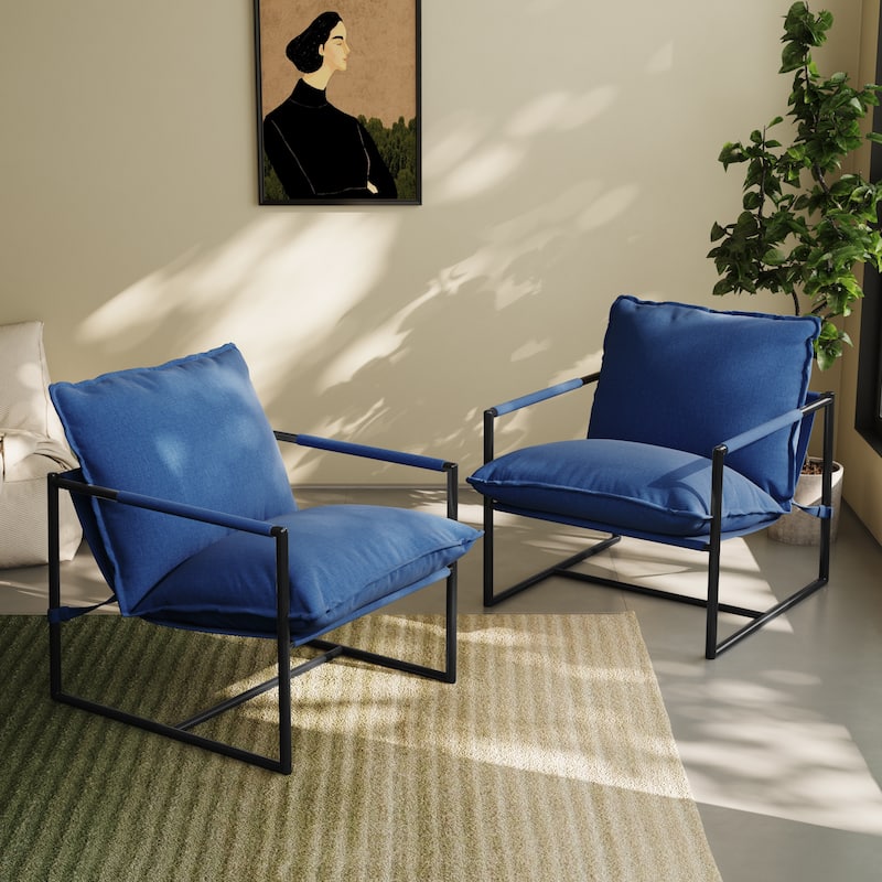 Modern Metal Frame Upholstered Sling Accent Armchair Set of 2