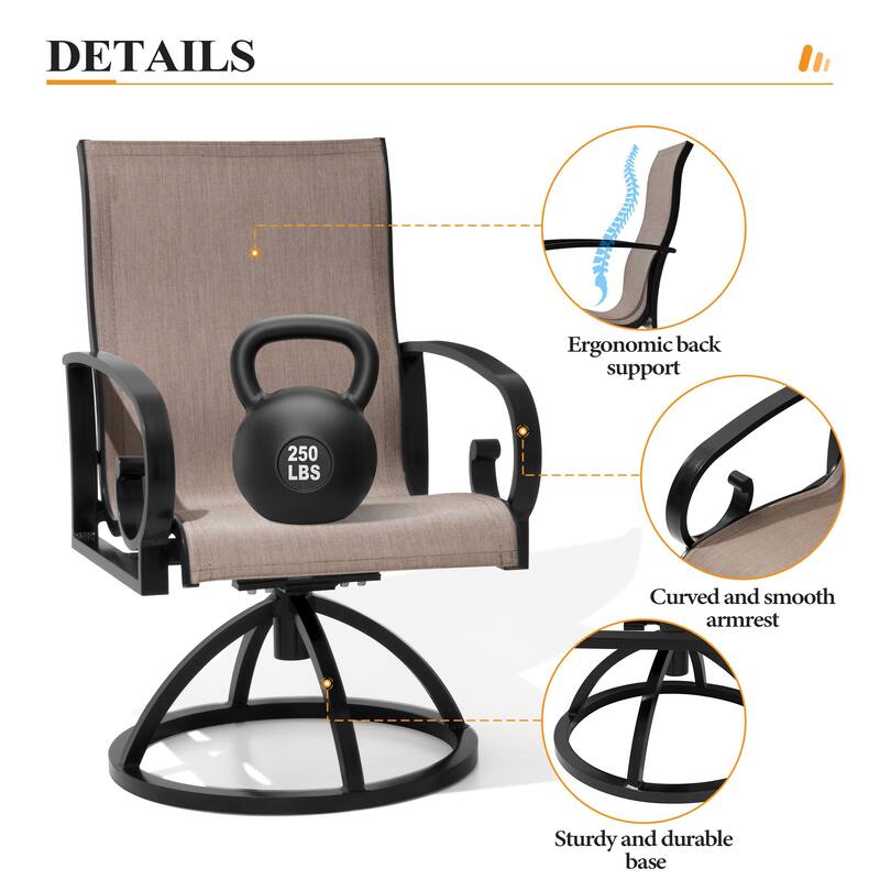 Patio Swivel Dining Chairs with Sunbrella Textilene Mesh Fabric, Outdoor Furniture Gentle Rocker Chair with Back and Arm