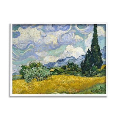 Stupell Wheat Field with Cypresses Post Impressionist Painting Framed Giclee Texturized Art by Vincent Van Gogh