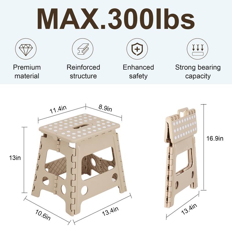 Javlergo 11/13 inch Folding Step Stool, Heavy Duty Plastic Foldable Step Stool for Kids and Adults