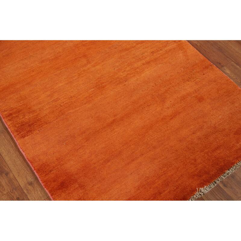 Orange Modern Gabbeh Foyer Rug Solid Hand-Knotted Wool Carpet - 3'1" x 4'11"
