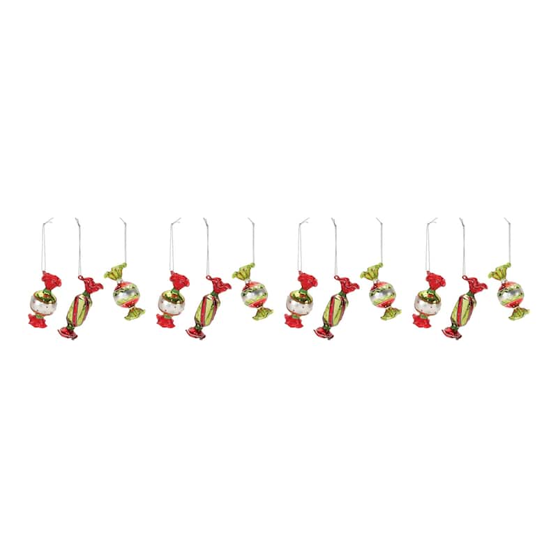 Club Pack of 12 Glass Wrapped Candy Ornaments 3.75"