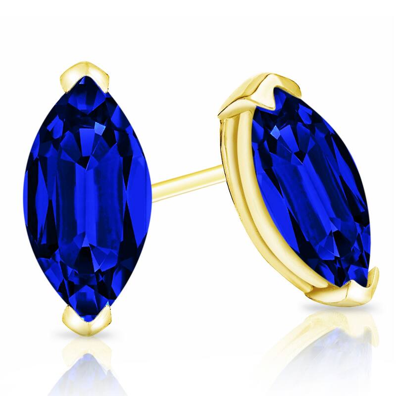 Auriya 14k Gold Lab Grown Gemstone Blue Sapphire Stud Earrings Marquise 0.25 to 5.00 ct. tw. V-End Prong Push-Back