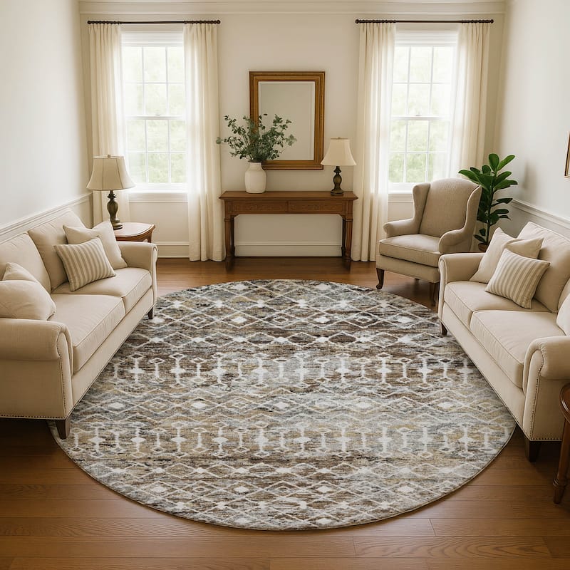 Premium Washable Super Soft Boho Trellis Mayfield Rug - Brown - 8' x 8'