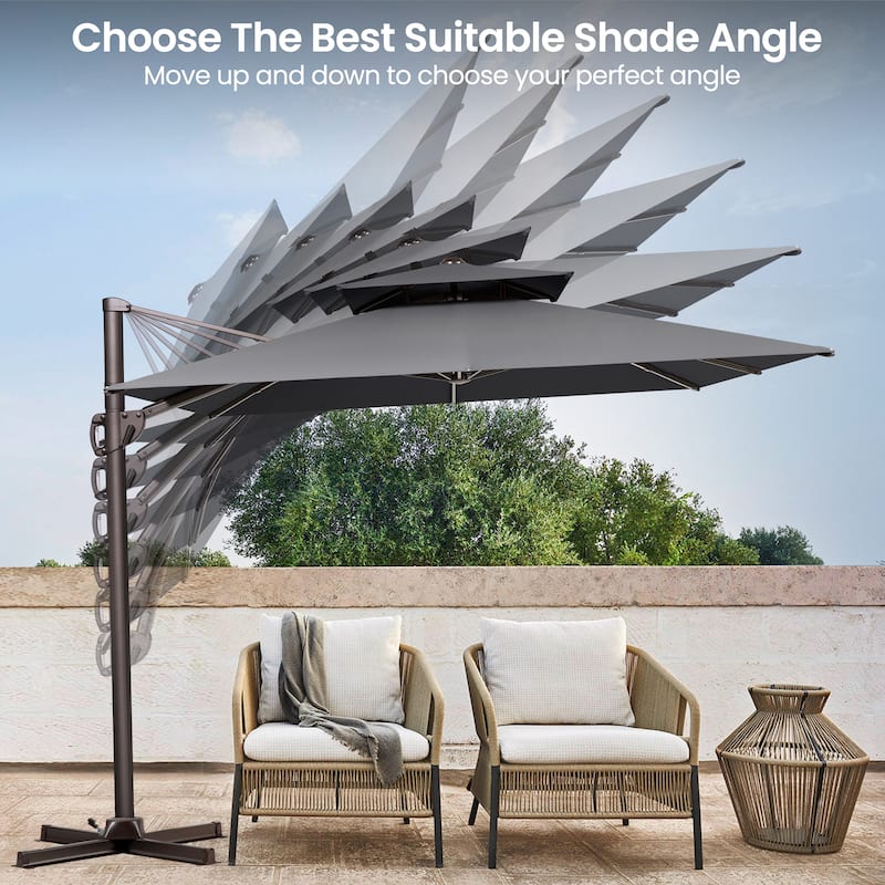 9 FT x 12 FT Outdoor Patio Dual Top Umbrella Cantilever Offset with No Base