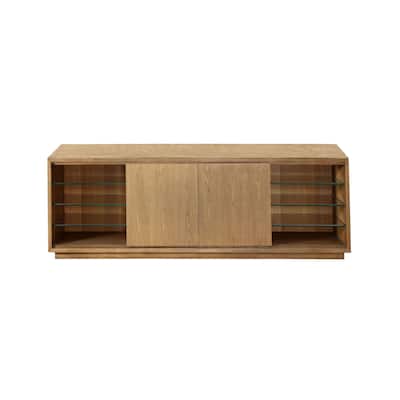 74 Inch TV Media Entertainment Console, 2 Door Cabinet, 6 Shelves, Brown