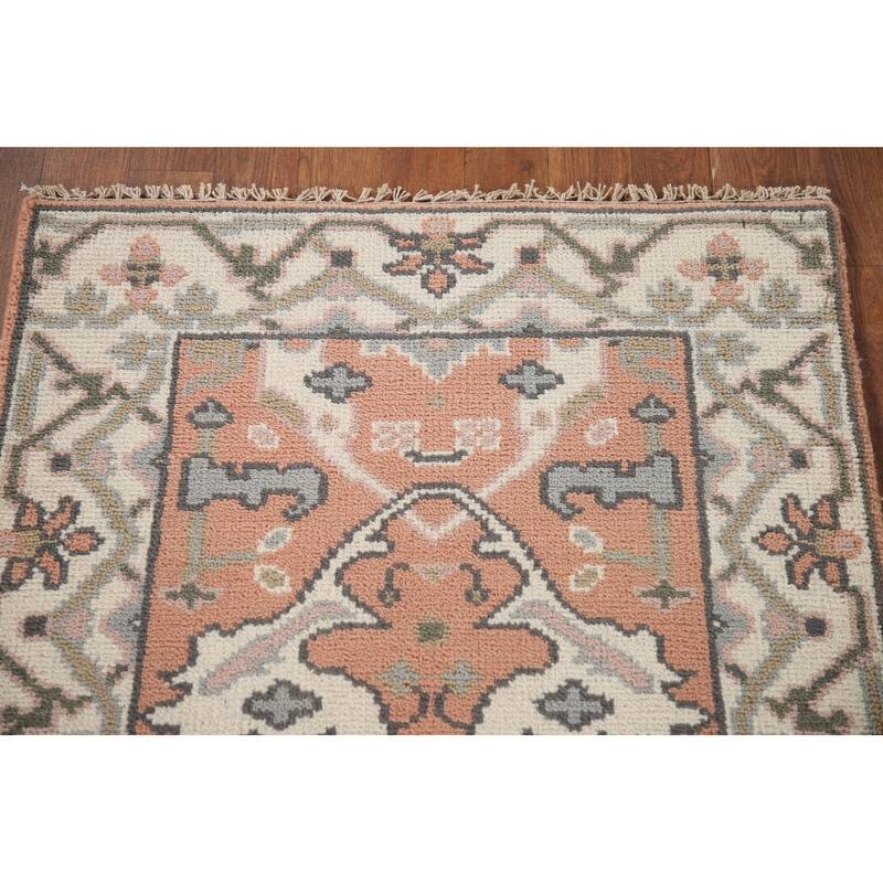 Floral Peach Oushak Style Runner Rug Hand-knotted Wool Carpet - 2'7"x 8'2"