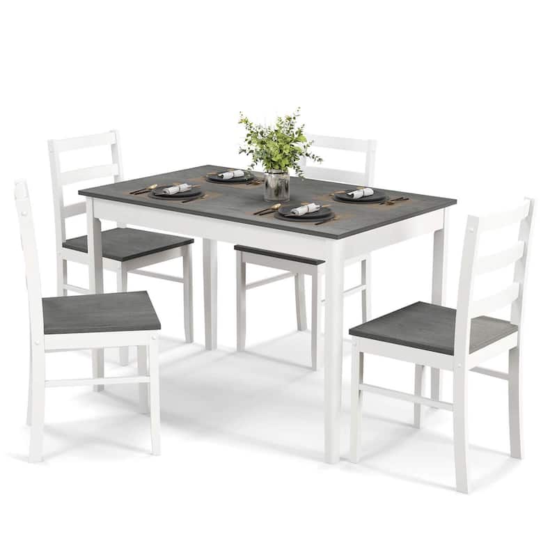 Costway 5-Piece Dining Set Solid Wood Kitchen Furniture with - Grey