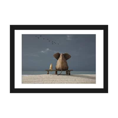 iCanvas "Elephant And Dog Sit On A Beach" by Mike Kiev
