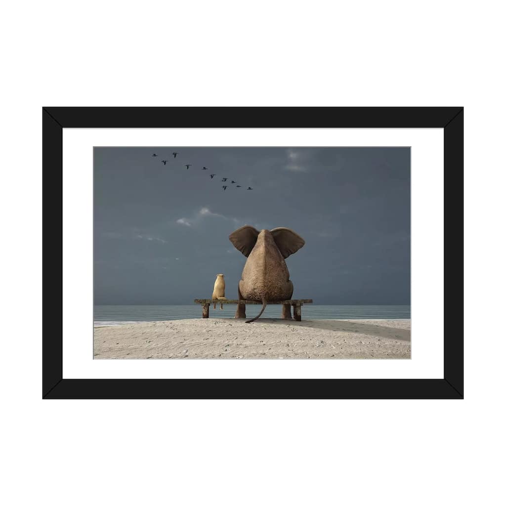 iCanvas "Elephant And Dog Sit On A Beach" by Mike Kiev