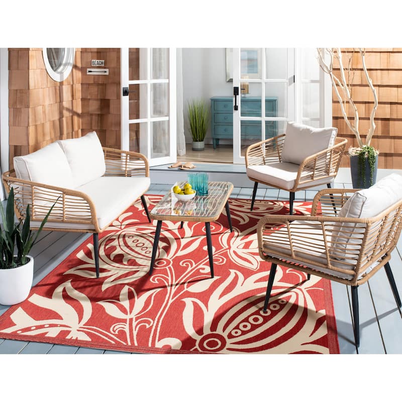 SAFAVIEH Outdoor Living Harrley 4-Piece Patio Set - Natural/Beige