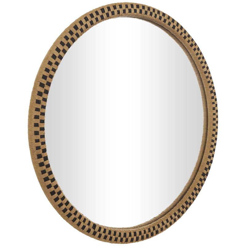 Wooden Handmade Woven Checkered Room Wall Mirror - Brown - Roche River Decor