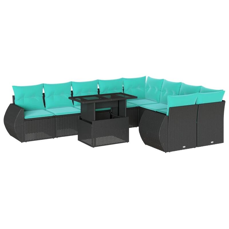 vidaXL 10 Piece Patio Sofa Set with Cushions Black/Brown/Gray Poly Rattan - 24.4 x 24.4 x 27.2