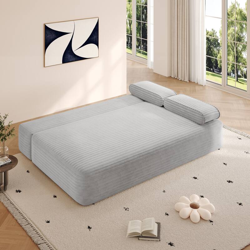 78.7-Inch Convertible Sofa Bed, 2-in-1 Frameless 3-Seater Couch with Plush Corduroy Fabric for Small Spaces