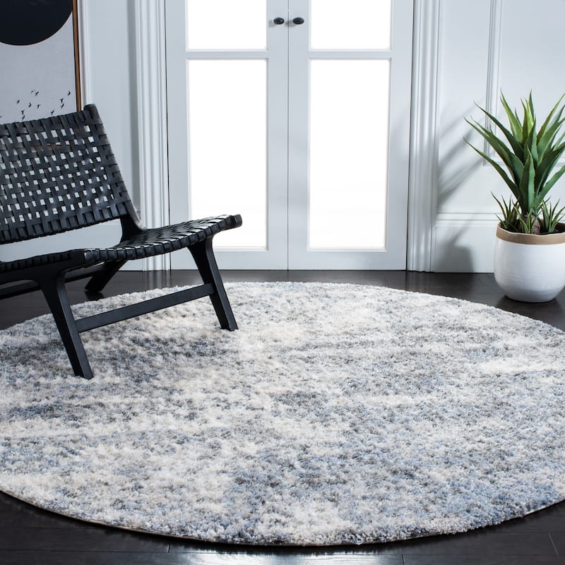 SAFAVIEH Berber Shag Yasumi Abstract 1.25-inch Thick Rug - 6'7" Round - Ivory/Grey