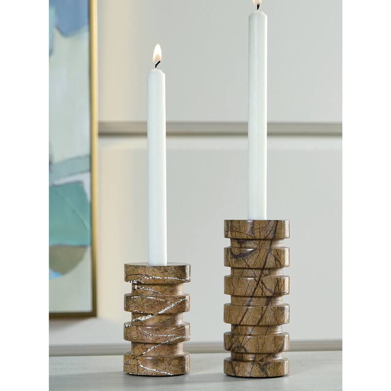 Signature Design by Ashley Emsleyfield Brown Candle Holder Set (Set of 2) - 3" W x 3" D x 7" H