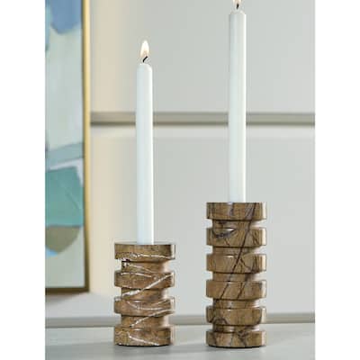 Signature Design by Ashley Emsleyfield Brown Candle Holder Set (Set of 2) - 3" W x 3" D x 7" H